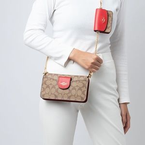 Coach Poppy Chain Crossbody (wallet not included) in Electric Red + Khaki ❤️